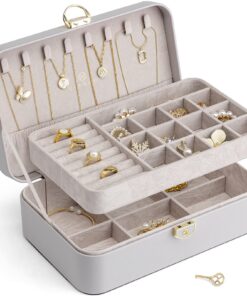 Vlando Doppelschicht Schmuckkasten für Damengirls, abschließbare Schmuckschatulle, Schmuckaufbewahrung Box mit Ringe Ohr
