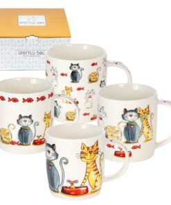 SPOTTED DOG GIFT COMPANY Katzentasse 4er Set 350ml Porzellan mit Süßen Katzen-Motiven – Ideal für Katzenliebhaber