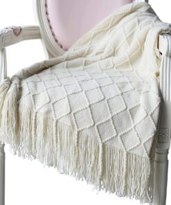 Weich Strick Wolldecke für den Schlaf - Quaste Kuscheldecke, Beige, 125 x 210cm | Quaste Kuscheldecke Weich Strick Woll