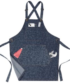 Baumwolle Denim Chef Schürze für Männer und Frauen - Robuste Jean Arbeitsschürze mit großen Taschen und abnehmbaren Rie