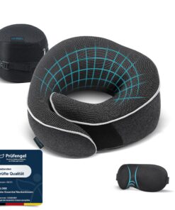 Proglobe Flugzeug Nackenkissen, 100% Memory Foam, Orthopädisches Design, Für Reisen in Flugzeug, Auto und Zug, Mit 3D-Sc