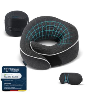 Proglobe Flugzeug Nackenkissen, 100% Memory Foam, Orthopädisches Design, Für Reisen in Flugzeug, Auto und Zug, Mit 3D-Sc