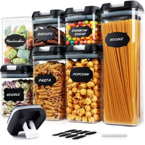 Amzeeniu Set mit 7 Vorratsdosen, luftdicht, stapelbar, BPA-frei, mit Deckel und Etiketten, für Müsli und Nüsse