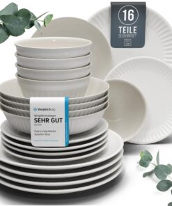 Pure Living Steingut Geschirrset 4 Personen 16 tlg Hellgrau Hygge TESTSIEGER