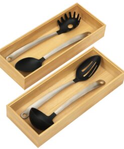 Winter Shore Bambus Besteckkasten [2er-Pack] - Natürliche Stapelbare Organizer für Küche Schubladen - 15,5 x 6,5 x 38,5