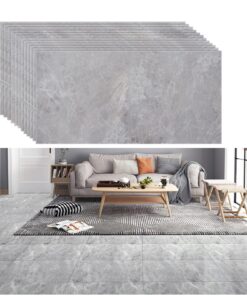 VEELIKE Wasserdichter PVC Bodenbelag für Bad und Küche 12 Stück 60cm x 30cm Selbstklebend Graubetonoptik Wohnzimmer Bode