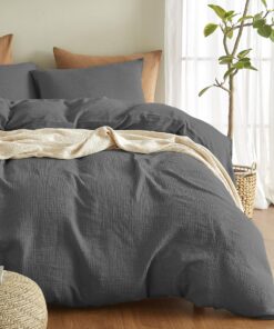 Premium Musselin Bettwäsche Sets 135x200 3-teilig 100% Baumwolle atmungsaktiv & bügelfrei Oeko-Tex Anthrazit
