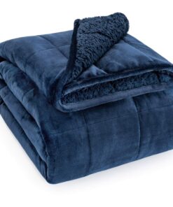 BUZIO Gewichtete Decke marineblau 7kg für Erwachsene, weiche kuschelige warme Sherpa Decke für Sofa und Bett, Flauschige