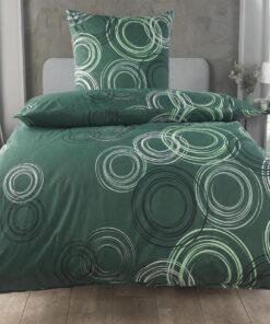MALIKA Oeko-TEX Renforcé Baumwolle Bettwäsche, Kreismuster, 155x220 cm Bettbezug + 80x80 cm Kissenbezug, Reißverschluss