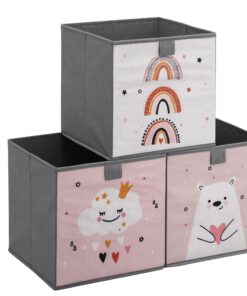 Navaris 3x Spielzeugkiste Aufbewahrungsbox Kinder - 28x28x28cm - Tier Motiv - Spielkiste für Kinderzimmer - Kinder Toy B
