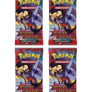 Pokémon Karmesin & Purpur 10: Ewige Rivalen – 4X Boosterpack + Heartforcards® Versandschutz – Original Erweiterung KP10