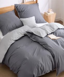 BEDSURE Bettwäsche Baumwolle Anthrazit Grau 4teilig - Wendebettwäsche-Sets für Wendebetten mit Kissenbezügen OEKO-TEX
