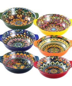 Henten Home Schalensets mit Griffen 6er Set 520ml Keramik - Bunt Böhmischer Stil für Pasta Salat Obst