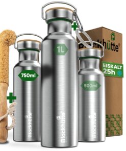 Blockhütte Premium Edelstahl Trinkflascheisolierflasche I 750ml I Sport & Freizeit I Auslaufsicher BPA Frei I Isoliert W