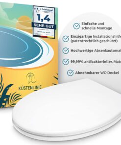 Küstenlinie® Toilette Deckel Antibakteriell Weiss Oval | Antibakteriell | Familienversion | WC Deckel Universal Mit Abse