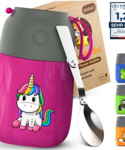 Thermobehälter Kinder Warmhaltebehälter Essensdosen – 500ml Pink Einhorn Edelstahl – 100% auslaufsicher – Warmhaltebehäl