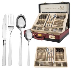 KARL HAUSMANN Besteck Set 12 Personen - Spülmaschinenfest - Edelstahl - Rostfrei - Schwarz Koffer - 72-teilig - Cutlery