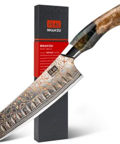 Kupfer Damastmesser SHAN ZU Santoku Japanisches Küchenmesser 18 cm Handgeschmiedet 33 Schichten Damaststahl Profi Fleisc