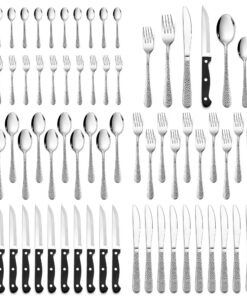 HaWare 72-teiliges Edelstahl Besteckset für Zuhause/Restaurant - Messer, Gabel und Löffel mit Hammergriff - Spülmaschine
