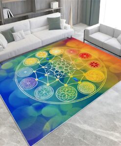 Chakra Abstrakte Blume des Lebens Geometrie Teppich 60x90 cm Weich Waschbar & Rutschfest für Wohnzimmer & Schlafzimmer