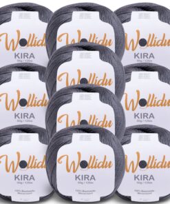 Wollidu Kira 100% Baumwolle OEKO-TEX STANDARD 100 für Häkeln - Dunkelgrau | Wollidu Kira Häkelgarn 10 x 50g Set - Dunke