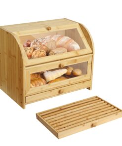 Ribelli Großes Brotkasten Bambus 2-Etagig mit Schublade, ideal für Familie | Ribelli Holz Brotbox Bambus 2 Etagen Schne