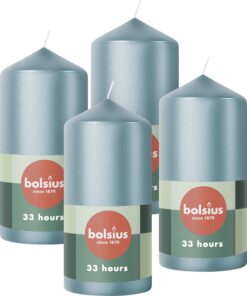 Bolsius Glatte Stumpenkerzen - Metallic Blau - Dekorative Haushaltkerzen - Länge Brenndauer 33 Stunden - Naturwachs - Oh