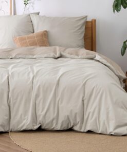 BEDSURE Bettwäsche Baumwolle Beige Khaki Taupe - Wendebettwäsche 3teilig 220x240 cm OEKO-TEX