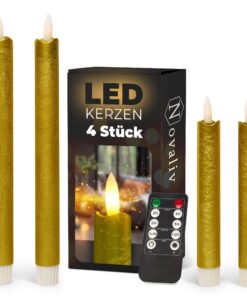 Gold Sparset Stabkerzen LED mit Timer - ECHTWACHS - 18cm + 23cm - 6 Std. - Klein+Groß