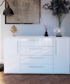 Moderne Aufbewahrungskommode R2 mit 2 Türen & 4 Schubladen, 160 cm breit, Hochglanz-Finish | Comfortable Sideboard R2 i