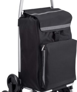 Meister Einkaufstrolley Schwarz 54+5L – 3x3 Treppensteiger Klappbar mit Kühlfach – Regenfeste Tasche für Einkaufswagen