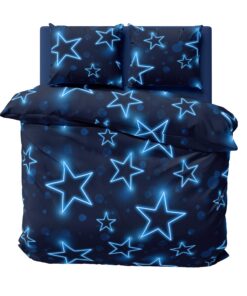 One-Home Bettwäsche Mikrofaser Garnitur mit Reißverschluss, modern Sternenblau, 3-teilig 240x220 cm