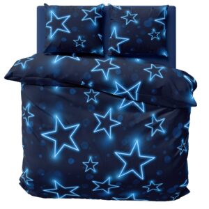 One-Home Bettwäsche Mikrofaser Garnitur mit Reißverschluss, modern Sternenblau, 3-teilig 240x220 cm