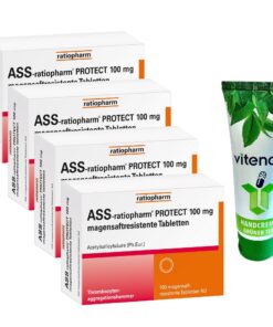 ASS-Ratio Protect 100 mg Magenschaftyresistente Tabletten für Familienmitglieder bei Reisen inklusive Handcreme
