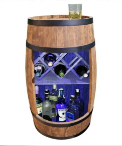 CREATIVE COOPER Fass bar LED RGB mit Weinhalter - Rustikaler deko Barschrank Weinständer – Weinschrank (80x50cm) CREAT