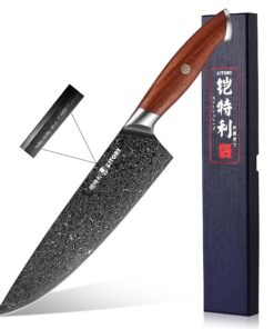Kitory Pro Damastmesser 20cm - Hochwertig für Profis und Hobbykocher im Küchenbereich - 10Cr15CoMoV Stahl, rotes Sandelh
