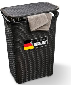 Novaliv Schwarz Wäschekorb 60L für Bad und Schmutzwäsche modern mit Deckel