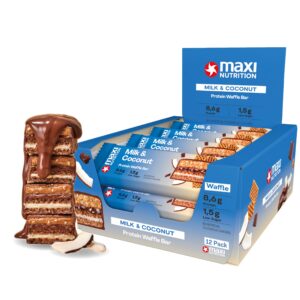 MaxiNutrition Milk & Coconut Protein Waffel Bars, Eiweiß, Kalorien, Ohne Zuckerzusatz für Fitnessliebhaber im Fitnessstu