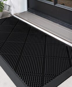 DEXI Rutschfest Schmutzfangmatte für Haustür Innen und Außeneingang, 43x90 cm, Wasserdicht und Waschbar, Schwarz