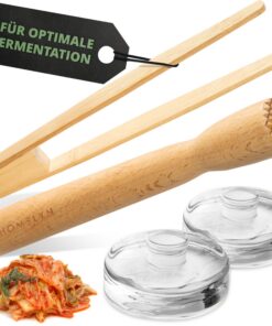 Fermentier Zubehör mit Stößel, Gewichten ⌀7cm & Zange | Ideal für Sauerkraut, Kimchi Fermentation | Mit Anleitung