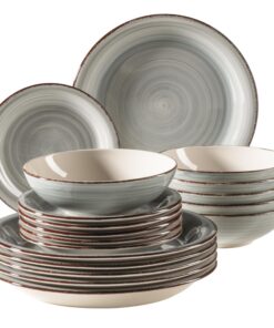 MÄSER 931875 Bel Tempo II rauchblauer Steingut Teller-Set für 6 PersonenVintage Lookhandbemalte Keramik