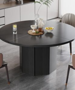 HSH Runder Esstisch für 4-6 Personen 120 cm Modern Holz Design Achteckige Basis Schwarz Eiche