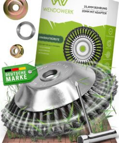 WENDOWERK® Profi Unkrautbürste 25,4 mm Bohrung – Drahtbürste für Freischneider/Motorsense, inkl. Installationszubehör fü