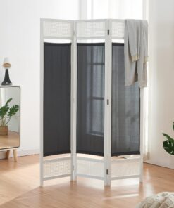 en.casa Dorotea Raumteiler 3-teilig faltbar Weiß/Dunkelgrau Stellwand Trennwand mit Sichtschutz Paneele in Rattanoptik B