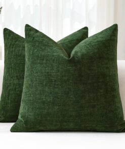 JOTOM Weich Einfarbig Wurf Kissenbezug Wohnzimmer Schlafzimmer Deko (60x60cm, Grün) JOTOM 2er Set Chenille Kissenbezüg