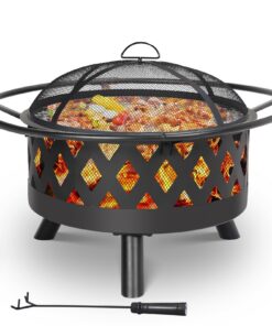 TLSUNNY Feuerschale Ø 76cm mit Grill & Funkenschutz für Garten Outdoor
