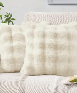 MIULEE Weihnachten Plüsch Kissenbezug für Schlafzimmer und Sofa Waschbar und Luxus Cremeweiß 2er Set