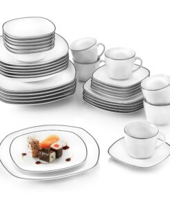 SÄNGER Porzellan Geschirrset Bilgola Black Rim 36 tlg 6 Personen spülmaschinenfest Schwarze Akzente PREMIUM