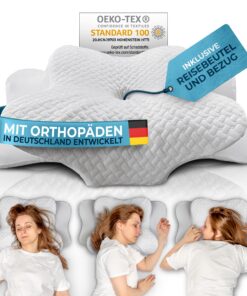 Glückstoff® Orthopädisches Kissen | Nackenschmerzen lindern mit Memory Foam | Ideal für Seitenschläfer | OEKO-TEX STANDA
