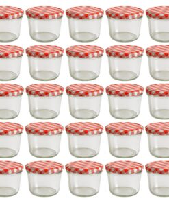 hocz Marmeladengläser 230 ml 25er Set | Rot Karierte Schraubdeckel TO 82 | mit Etiketten NZ für Marmelade